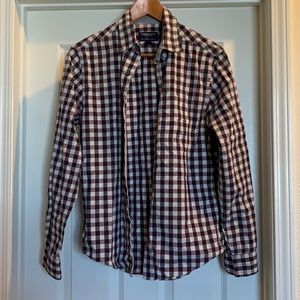 American Eagle-Blue, Purple, Ivory Checkered Long-Sleeved Button Down